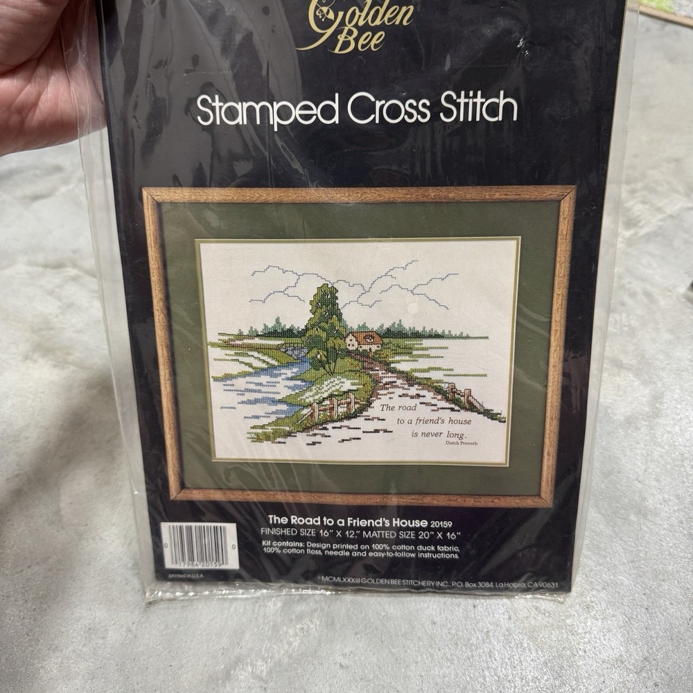 VTG Golden Bee Stamped Cross Stitch Kit ROAD TO FRIEND'S HOUSE 20159 NEW